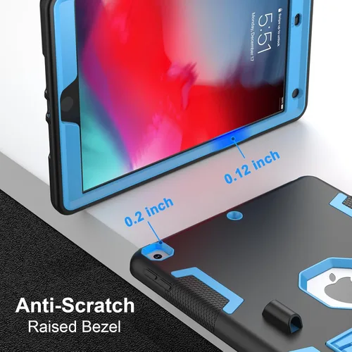 Miniatura 6 de Funda para iPad de 9ª/8ª/7ª Generación de 10.2", Cuerpo Completo Resistente de Servicio Pesado a Prueba de Golpes Anti Rayones Cubierta (Negro Azul)