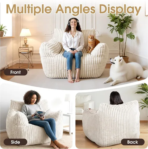 Miniatura 6 de Puf gigante, cómodo sofá puff de felpa de gran tamaño para adultos y niños con reposabrazos, mini sofá de espuma viscoelástica para sala de estar