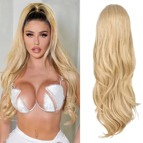 Miniatura 8 de Extensión de cola de caballo rubio, extensión de cola de caballo con cordón de 20 pulgadas para mujeres, extensiones de cabello de cola de caballo