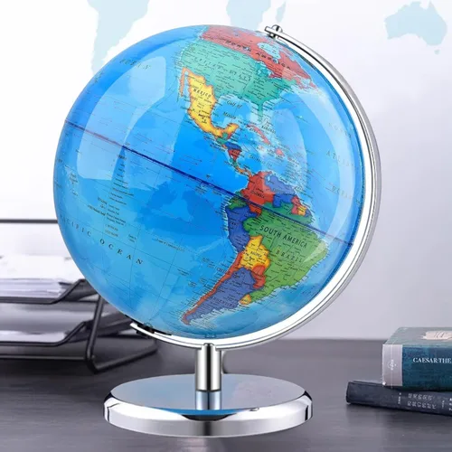 Miniatura 2 de TTKTK Globo terráqueo con soporte de acero inoxidable Globo terrestre giratorio para niños Geografía Aula Educación o Decoraciones (8 pulgadas azul)