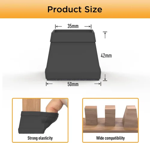 Miniatura 3 de Protectores cuadrados para patas de silla para pisos de madera dura, 24 piezas de tapas de silicona para patas de muebles para prevenir rayones