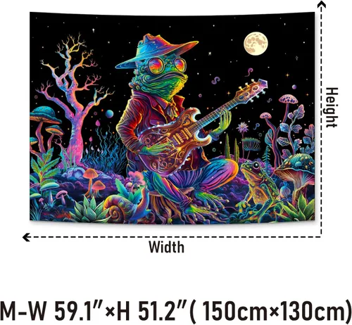 Miniatura 7 de Galoker - Tapiz de luz negra con rana, tapiz de hongos neón de fantasía, tapiz de plantas florales reactivas a los rayos UV, tapiz de pared