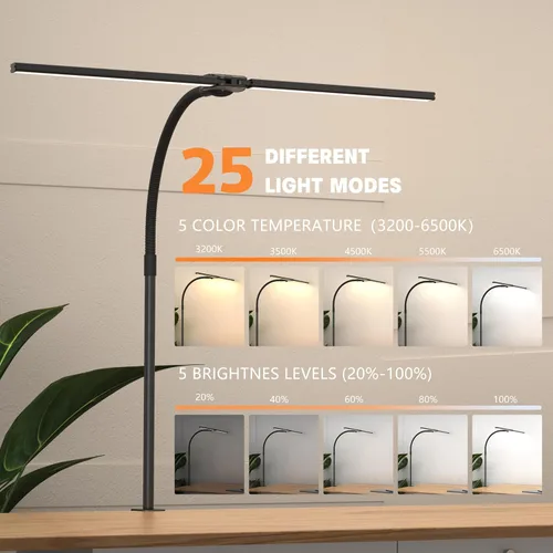 Miniatura 3 de Lámpara de escritorio para oficina en casa, luz de monitor de pantalla dual de 15 W con abrazadera, luz de computadora de cuello de cisne ajustable