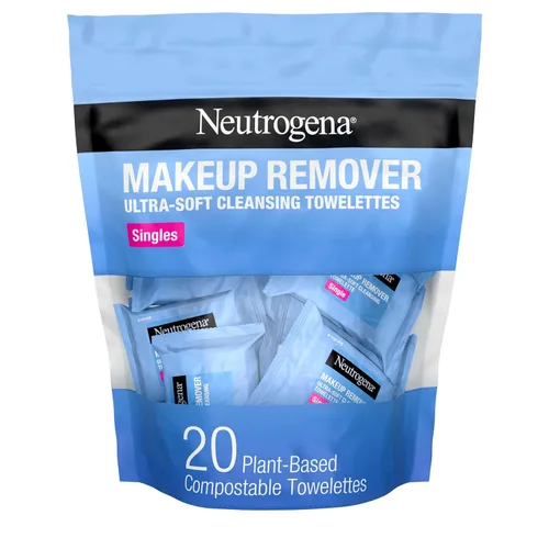 Neutrogena Toallita de limpieza facial individual, toallitas faciales diarias para eliminar la suciedad, aceite, maquillaje y máscara impermeable,