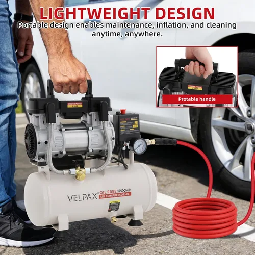 Miniatura 4 de Compresor de aire ultra silencioso, solo 60dB, tanque de 2.4 galones, sin aceite, 110V/60Hz 1.5HP, 6.71CFM a 115PSI, compresor de aire perfecto