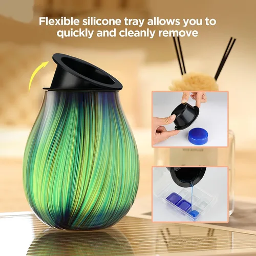 Miniatura 5 de Calentador de Cera Eléctrico de Vidrio Artístico con Aromas, Vela Perfumida con Temporizador y 7 LED de Cambio de Color, Plato Desmontable