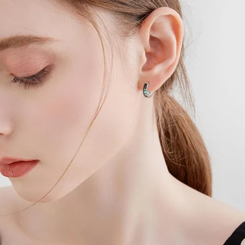 Miniatura 2 de Aretes de aro celta de concha de abulón, turquesa, ópalo, negroblanco, plata de ley, para mujer (abulón 2)