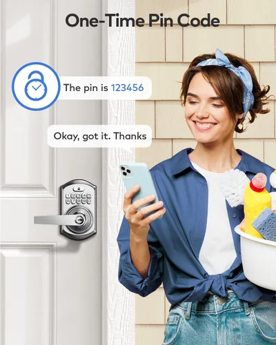 Miniatura 3 de TEEHO TE004 Cerradura de puerta con teclado de entrada sin llave con asa, cerradura electrónica digital inteligente para puerta interior con Níquel