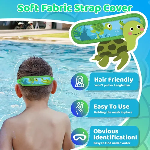 Miniatura 2 de Vvinca Gafas de natación para niños con correa de tela, sin enredos, sin dolor, antivaho para piscina, sin fugas, para niños y niñas