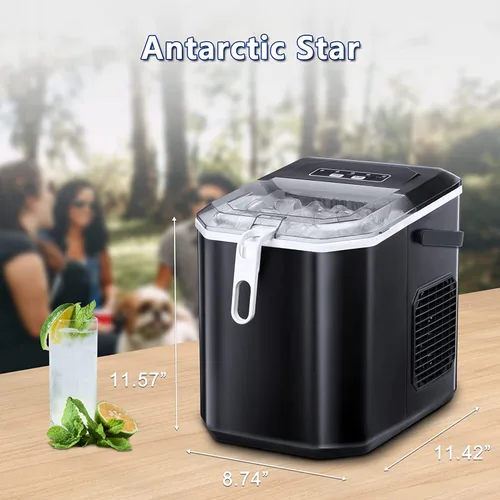 Miniatura 6 de Antarctic Star Máquina portátil de hielo para encimera con asa, máquinas de autolimpieza, 26 libras/24 horas, 9 cubos listos en 6 minutos, hielo S/L