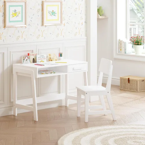 Miniatura 8 de UTEX Juego de escritorio y silla para niños, escritorio de estudio para niños con cubos de almacenamiento, mesa de estudio para niños de madera