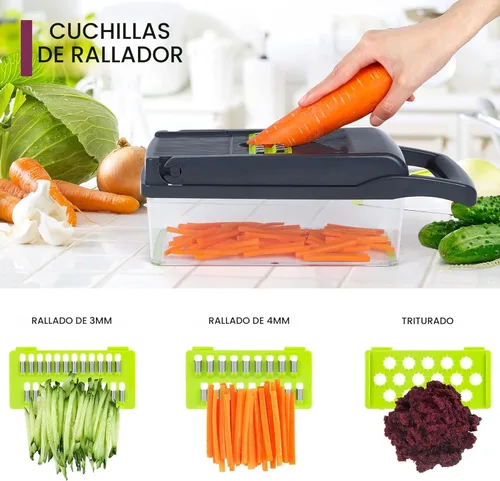 Miniatura 4 de Cortador de verduras con mandolina, picador de verduras, multifuncional 10 en 1, cortador de verduras de cocina, picador de cebolla, queso, cesta