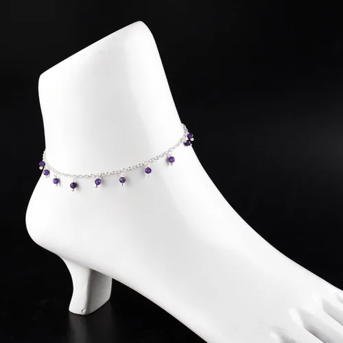 Miniatura 20 de Yanara Tobilleras de piedras preciosas para mujer, piedra natal natural, chapada en plata, joyería hecha a mano en 8.5 + 1.5 pulgadas, cristales