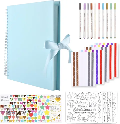 Miniatura 14 de GOTIDEAL Álbum de recortes de 12 x 12 pulgadas con 10 marcadores metálicos, 80 páginas de papel artesanal para bodas y aniversarios, álbum de fotos