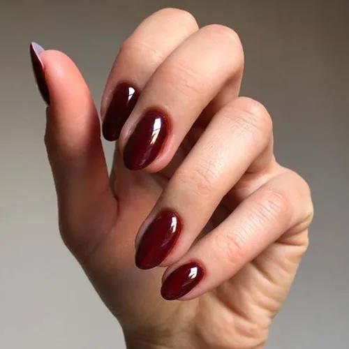 Miniatura 2 de GLAMERMAID Uñas postizas cortas ovaladas, góticas, hechas a mano, color burdeos gótico, pegamento de gel para otoño, 24 unidades, brillantes