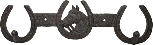 Miniatura 2 de Ebros Gift Cabeza de caballo rústica occidental con 3 herraduras con dije de la suerte, abrigo, llavero, correa, 2 clavijas, gancho de doble pared