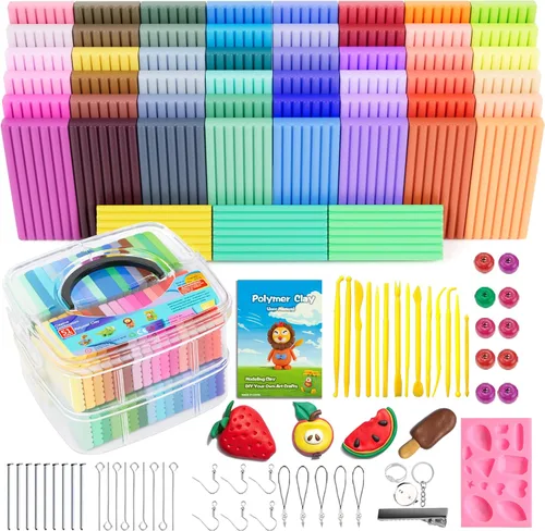 Miniatura 13 de CiaraQ - Kit de iniciación de arcilla polimérica, arcilla para modelar para horno con herramientas de escultura, 70 colores, 3.69 lbs