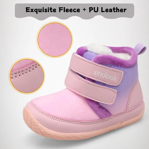 Miniatura 2 de XIHALOOK Botas de invierno para niños y niñas, para clima frío, zapatos cálidos de piel sintética con dos ganchos y bucle