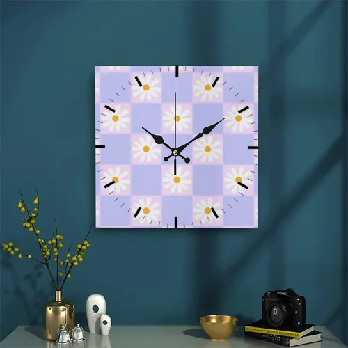 Miniatura 3 de Retro Checkered Purple Flower Small Wall Clock Clocks for Bedroom Battery Operated Wall Clock Silent Clocks Battery Operated Relojes De Pared for