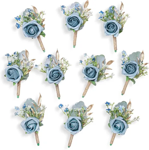 Miniatura 8 de Boutonnieres de aliento de bebé para hombre, juego de 2, blanco natural para novio y padrinos de boda con pin para boda rústica de otoño, vintage