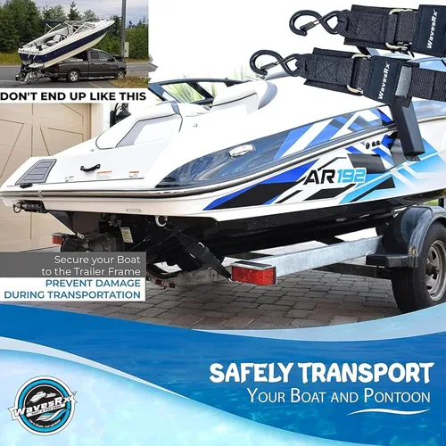 Miniatura 2 de WavesRx Correas de popa de remolque de barco y moto acuática de alta calidad - Correas marinas - Ajustable a través de hebilla de liberación rápida