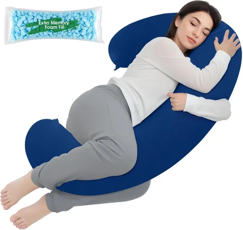 Miniatura 14 de TranquilRelax Almohada corporal, almohada larga, almohada corporal de espuma viscoelástica, almohada lateral en forma de C, funda de almohada Negro