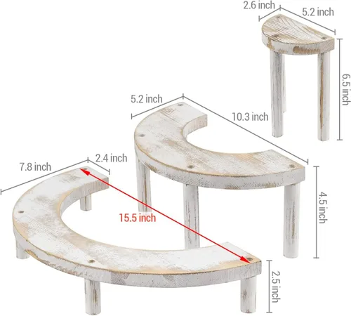 Miniatura 5 de MyGift Soporte elevador de madera de 3 niveles, soporte para cupcakes y organizador de perfumes, estante rústico de exhibición escalonado blanqueado