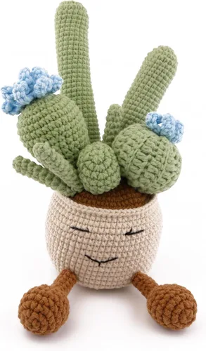 Plantas de cactus de ganchillo a mano, plantas suculentas simuladas en macetas con flores tejidas de lana para el día del padre, día de la madre,