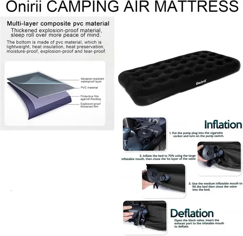 Miniatura 5 de Onirii Colchón de Aire Individual Tamaño Twin para Acampar con Bomba de Aire, Colchón de Aire Inflable de Viaje, Almohadilla de Cama Inflable