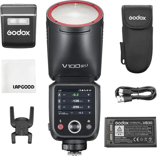 Miniatura 11 de Godox Flash de cámara V100 V100-C V100C versión de EE. UU. para Canon, Speedlite de cabeza redonda de 100 W, flash de obturador global TTL 2.4G TTL