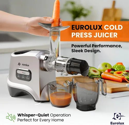 Miniatura 2 de Eurolux Exprimidor de masticación lenta, máquina de prensa en frío para extracción de jugo de alto rendimiento, exprimidor silencioso y potente