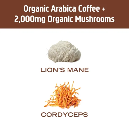 Miniatura 4 de Om Mushroom Superfood Mezcla de café en polvo de hongos, porción única, 10 unidades, granos arábica orgánicos, melena de león, cordyceps, cola
