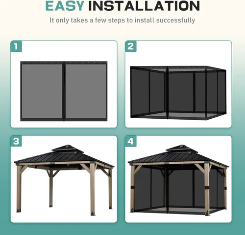 Miniatura 9 de Aoodor Mosquitera Universal para Gazebo de 10 x 10 pies, 4 Paneles Laterales de Repuesto con Cremalleras Dobles para Patio, Patio Trasero, Terraza