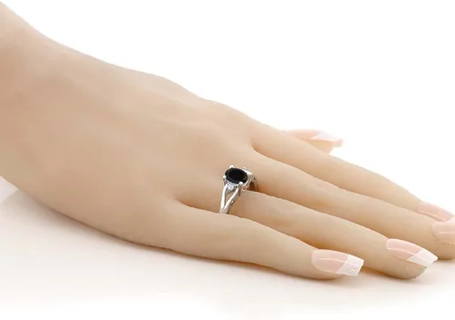 Miniatura 3 de Gem Stone King Anillo de compromiso de plata de ley 925 con ónix negro para mujer
