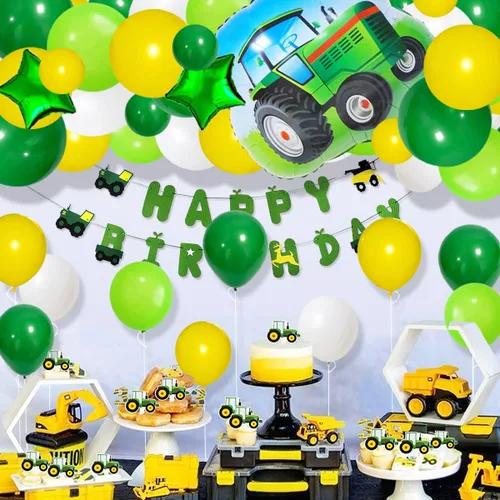 Miniatura 5 de Kit de guirnalda de globos de color verde oscuro, amarillo y blanco, 117 globos de tractor verde lima, amarillo y blanco, fiesta de cumpleaños