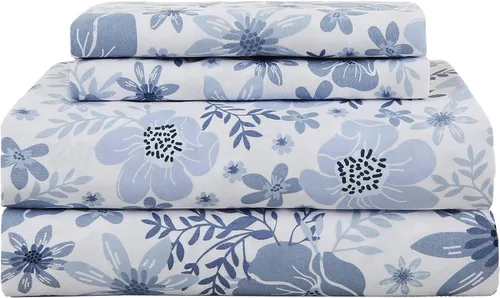 Miniatura 24 de Mooreeke Sábanas de cama Queen con estampado floral, ropa de cama impresa de microfibra suave y fundas de almohada, sábana vintage Queen de bolsillo