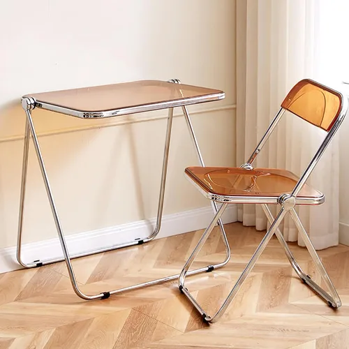 HM&DX Juego de mesas y sillas plegables, mesa y taburete de acrílico para TV, escritorio pequeño y moderno, mesas auxiliares plegables para sala de