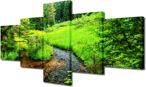 Miniatura 107 de TUMOVO Lienzo decorativo para pared de sala de estar, 5 paneles de naturaleza, Alaska, Estados Unidos, autopista alrededor de montañas, paisaje