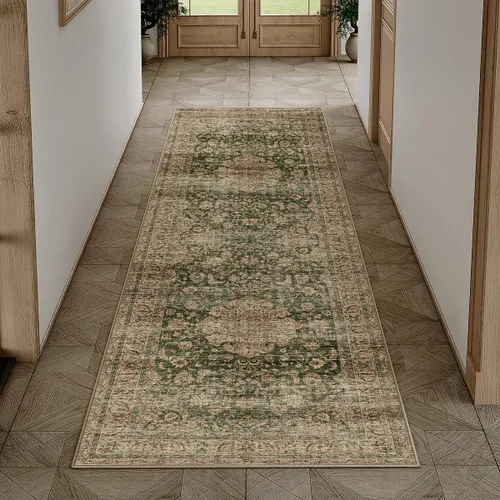 Miniatura 17 de Alfombra de área marrón lavable de 2 x 3 pies, alfombra vintage para entrada y cocina, antideslizante, suave, de pelo bajo desgastado, alfombra