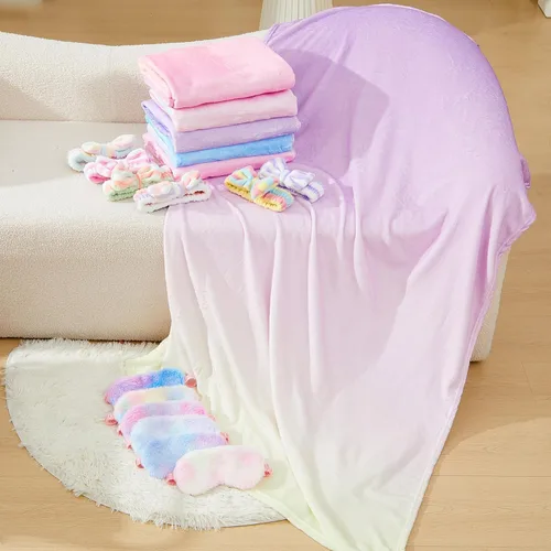 Miniatura 4 de Fanfanwin 18 piezas de suministros de fiesta de pijamas para niñas, 6 estilos lindos degradados, 6 diademas de forro polar coral para spa, 6