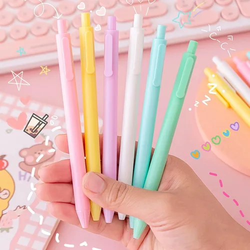 Miniatura 4 de Paquete de 6 bolígrafos retráctiles de tinta de gel de color caramelo, macarons de color negro, punta extrafina de 0.020 in, lindos bolígrafos