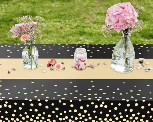 Miniatura 6 de Oudain 6 manteles para fiestas, manteles de plástico con lunares impresos, impermeables, desechables, rectangulares, para cumpleaños, bodas, fiestas