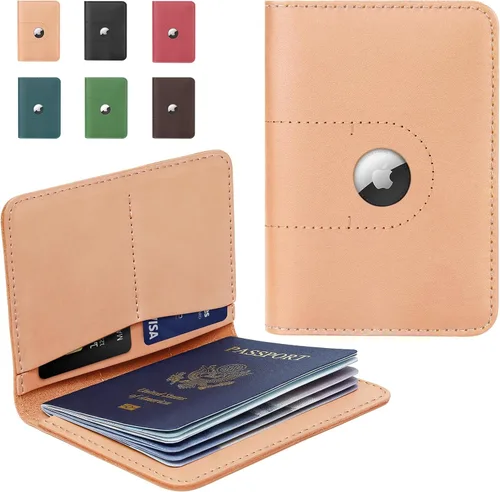 ALLIVE Soporte para pasaporte de cuero genuino para mujeres y hombres, carteras para pasaporte con ranura para Airtag, funda para pasaporte, regalos