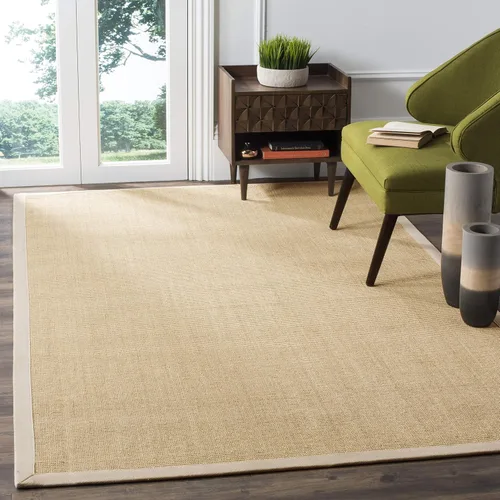 Miniatura 12 de Alfombra de sisal Safavieh, de color maíz y negro, tejida a mano, de la colección de fibras naturales; 5 x 8 pulgadas, NF441A, Tela, Gris / Gris
