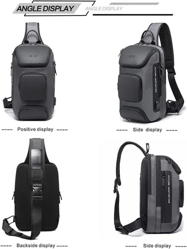 Miniatura 6 de Mochila tipo bandolera para hombre, bolsa de hombro impermeable con puerto USB