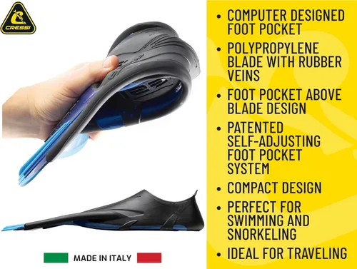 Miniatura 3 de Cressi - Aletas de natación cortas para adultos con bolsillo para pie completo y autoajustable - Perfectas para viajar - Agua Short: Fabricado