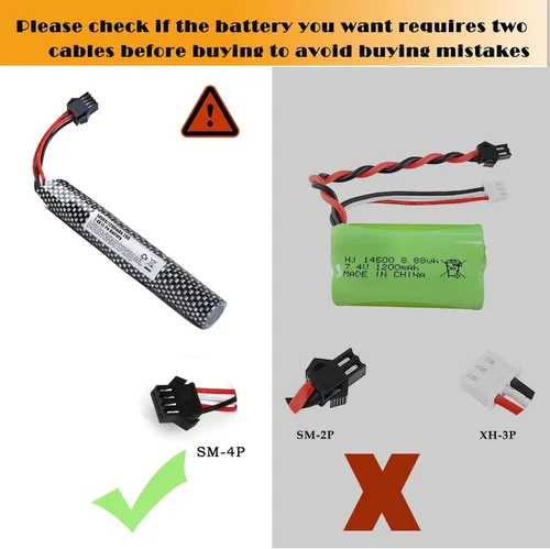Miniatura 2 de Paquete de 2 baterías de gel Blaster para M416 o M4A1 7.4V 1200mAh batería de iones de litio con SM-4P Connecor y cargadores USB baterías recargables