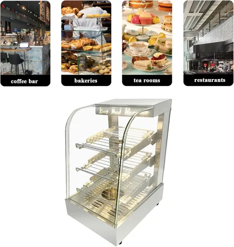 Miniatura 4 de Vitrina de calentamiento de alimentos de 15 pulgadas, vitrina de calentamiento caliente con puerta corredera y bandeja de agua, comercial