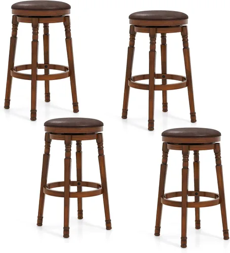 Giantex Juego de 4 taburetes de bar giratorios de 29 pulgadas de altura de barra con asiento acolchado de piel sintética, reposapiés, marco de