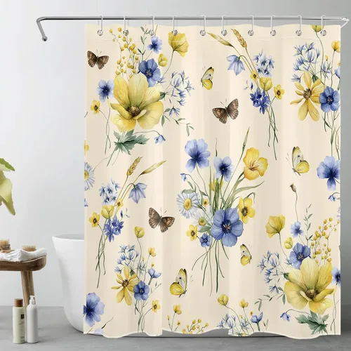 Miniatura 16 de HVEST Cortina de ducha geométrica rosa con ganchos, cortina de ducha moderna geométrica abstracta gris y blanco para baño, 72 x 72 pulgadas, juego